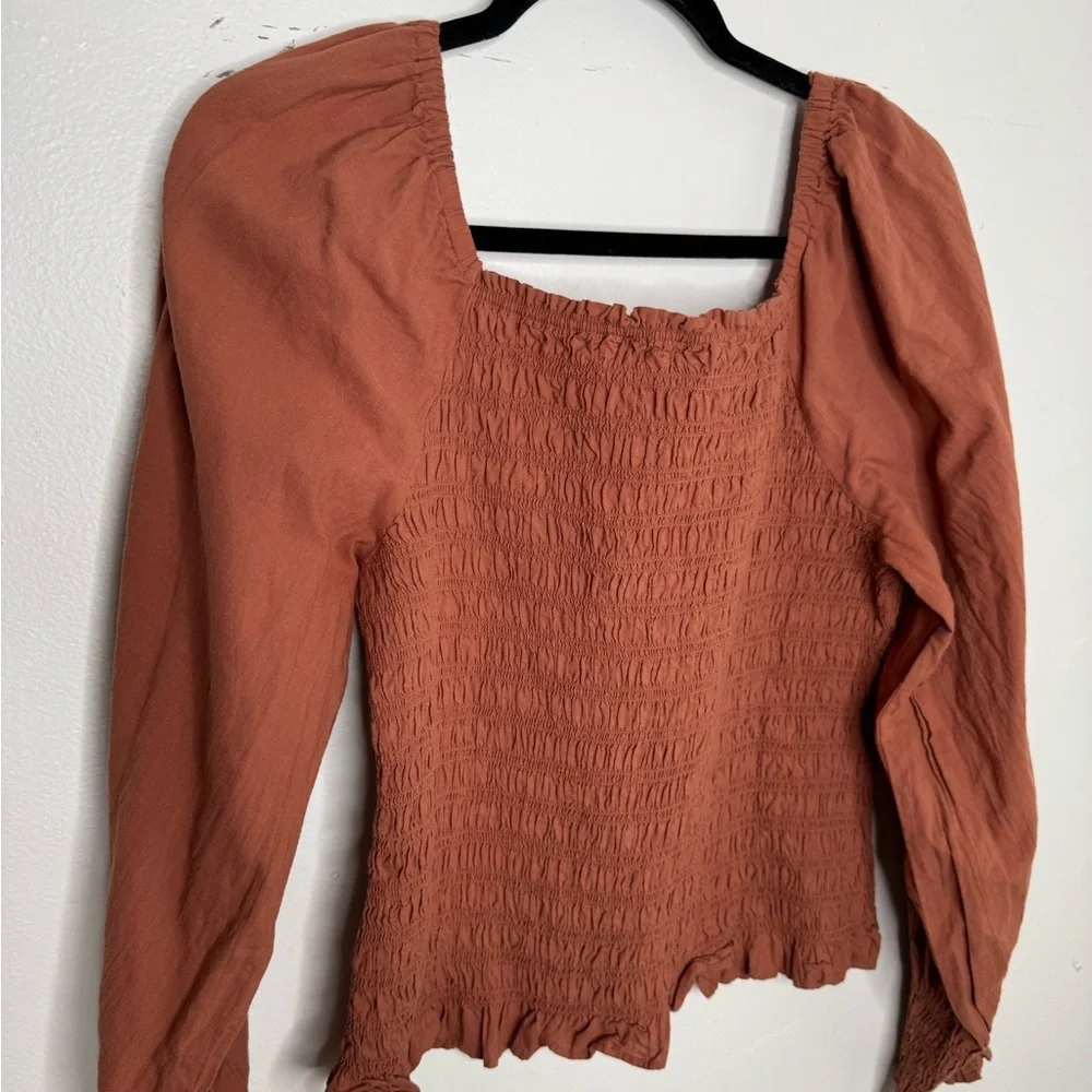 Madewell women's M Lucie bubble-sleeves Smocked poplin top boho neutral cottage - Picture 6 of 10